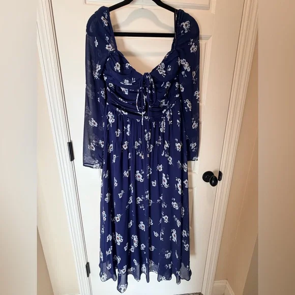 Self-Portrait Navy Floral Long Sleeve Dress - Picture 4 of 8